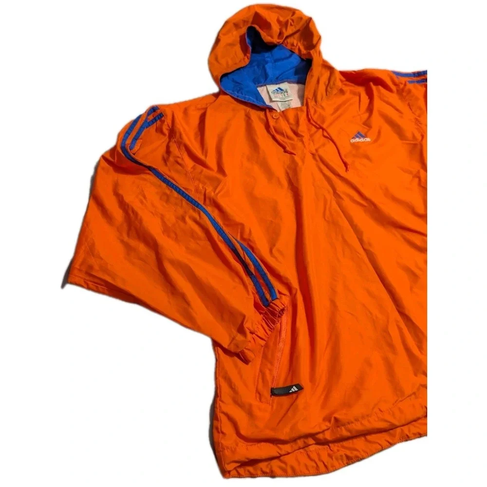Vintage Y2K Adidas Hooded Windbreaker Jacket Orange Blue Pullover Anorak Men's M